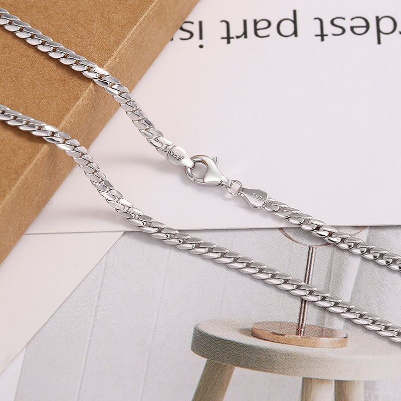 Pure Silver 3mm Thin Cuban Necklace For Men, Clavicle Trendy Plain Men's Sweater Chain, Link Chain_voghion.com