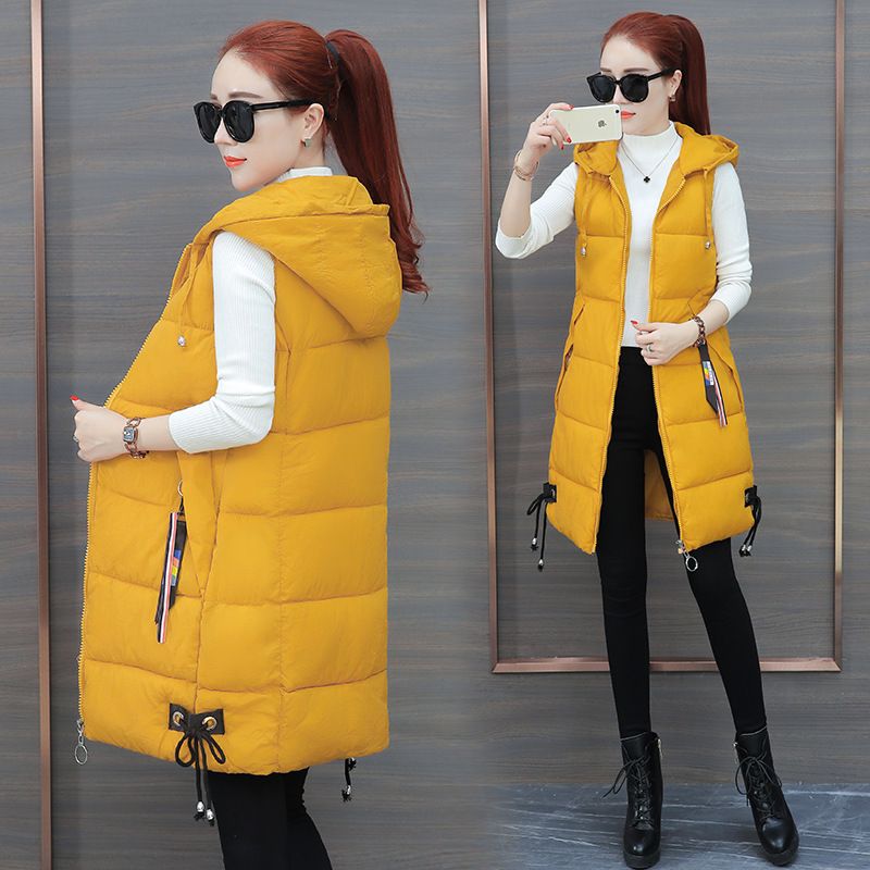 Gilet en coton pour femme, longueur moyenne, automne et hiver, nouveau style coréen, mode, capuche, coupe ajustée, grande taille, gilet en coton_voghion.com