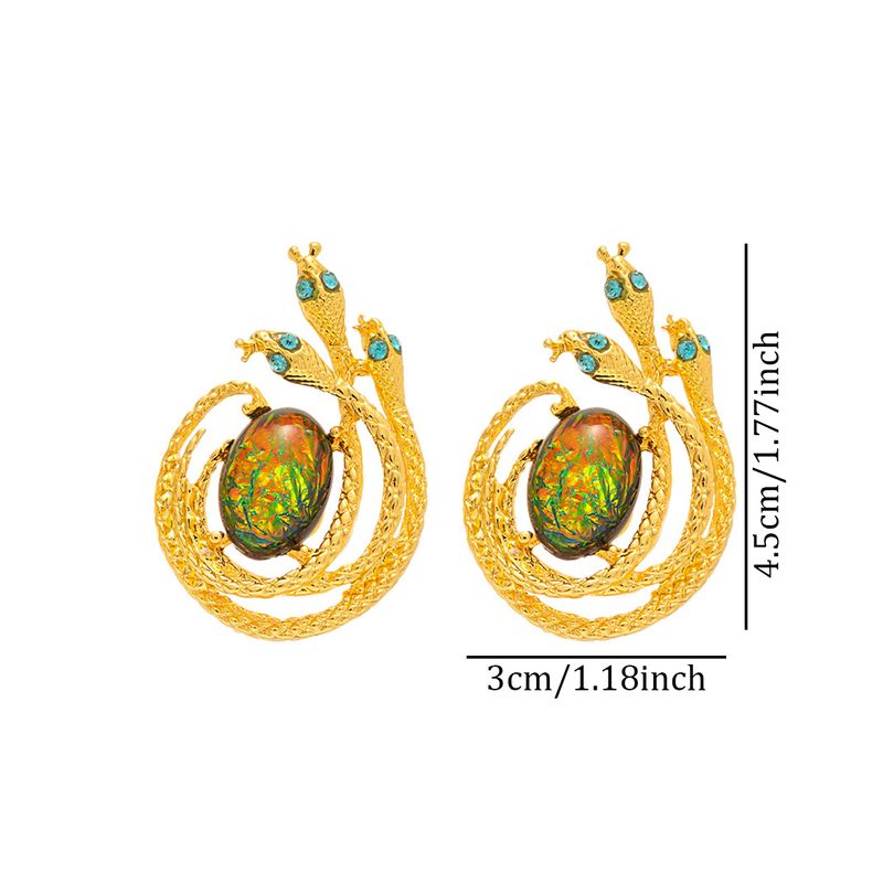 1 Pair IG Style Artistic Snake Inlay Zinc Alloy Resin Ear Studs_voghion.com