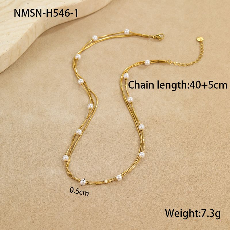 Collane Collana retrò in acciaio inossidabile multistrato con perle, semplice e versatile, temperamento, collana di alta gamma_voghion.com