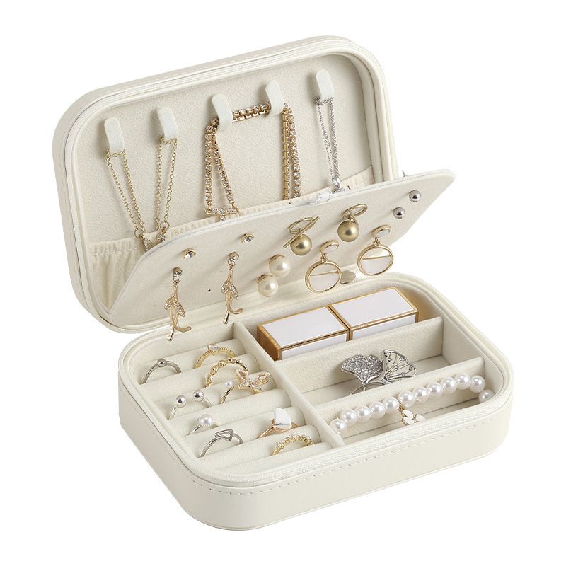 Portagioielli in pelle di alta qualità con chiusura a cerniera - Elegante organizer per orecchini e anelli con divisori regolabili, custodia portatile per gioielli da viaggio_voghion.com