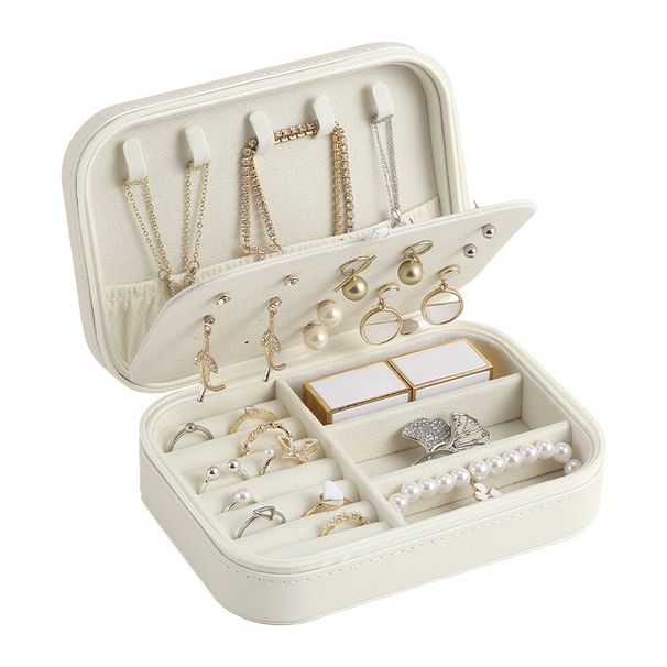 Portagioielli in pelle di alta qualità con chiusura a cerniera - Elegante organizer per orecchini e anelli con divisori regolabili, custodia portatile per gioielli da viaggio_voghion.com
