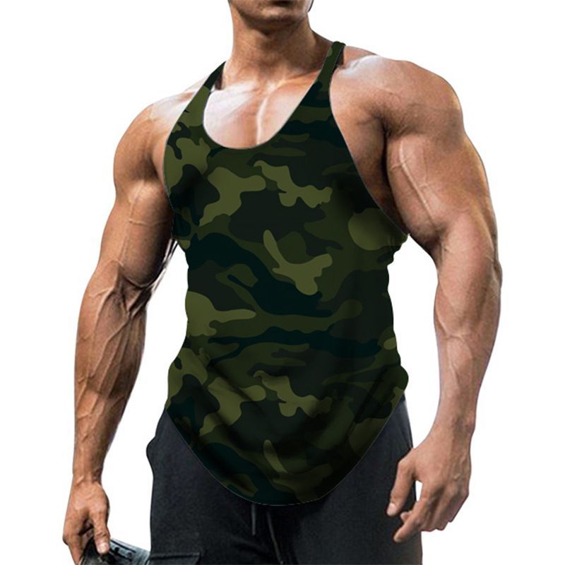 2024 Men's U-neck sleeveless camouflage vest outdoor sports and fitness top men's clothing_voghion.com