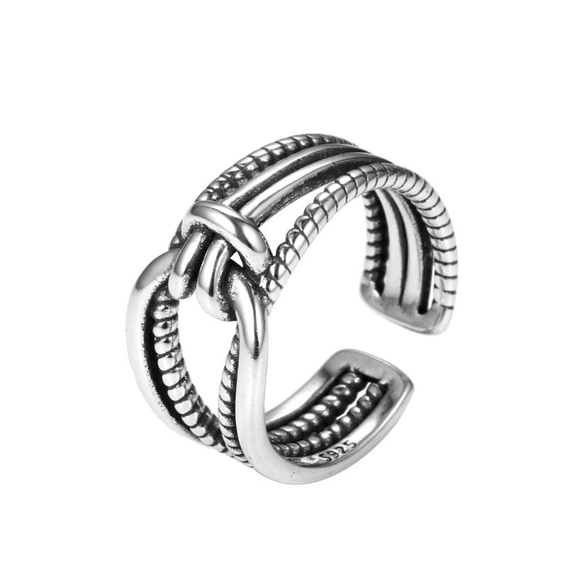Anello in metallo alla moda con personalità di nicchia vintage Xiyin in argento puro, stile caldo_voghion.com