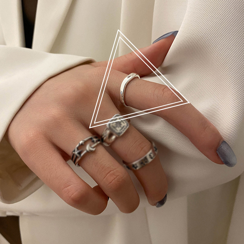 Accessori per uomo e donna, code, gioielli, artigianato vintage, anello aperto a forma di stella a sei punte in argento tailandese_voghion.com