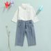 Mother&Kids Meisjespak kinderpak met lange mouwen Babykleding Kindershirt denim tweedelig pak_voghion.com