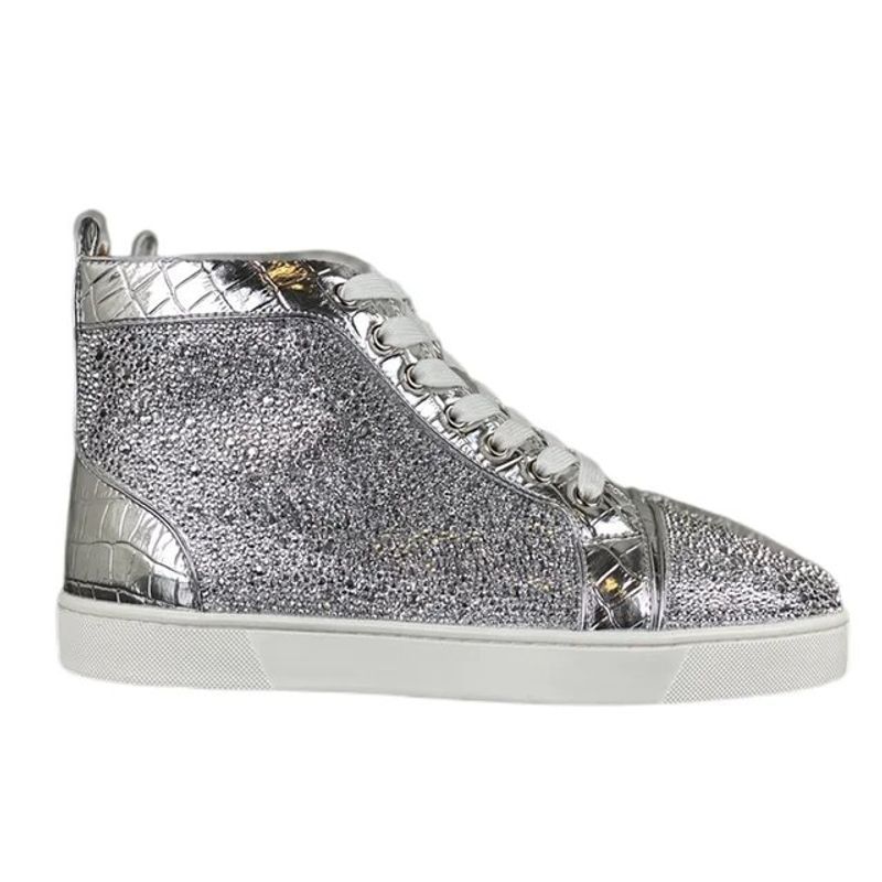 Chaussures luxe plates montantes pour homme et femme, stylés en argent, souliers de discothèque_voghion.com