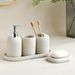 5pcs Bathroom Set: Soap Dispenser, Mouthwash Cup, Toothbrush Holder, Soap Dish, Tray With Yellow Sandstone Pattern_voghion.com