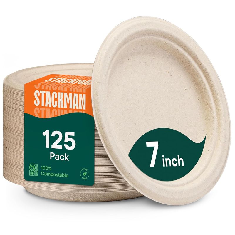 125-Pack Compostable Plates - Heavy Duty PFAS-Free | Dessert/Snack Plates | Eco-Friendly Party Tableware_voghion.com