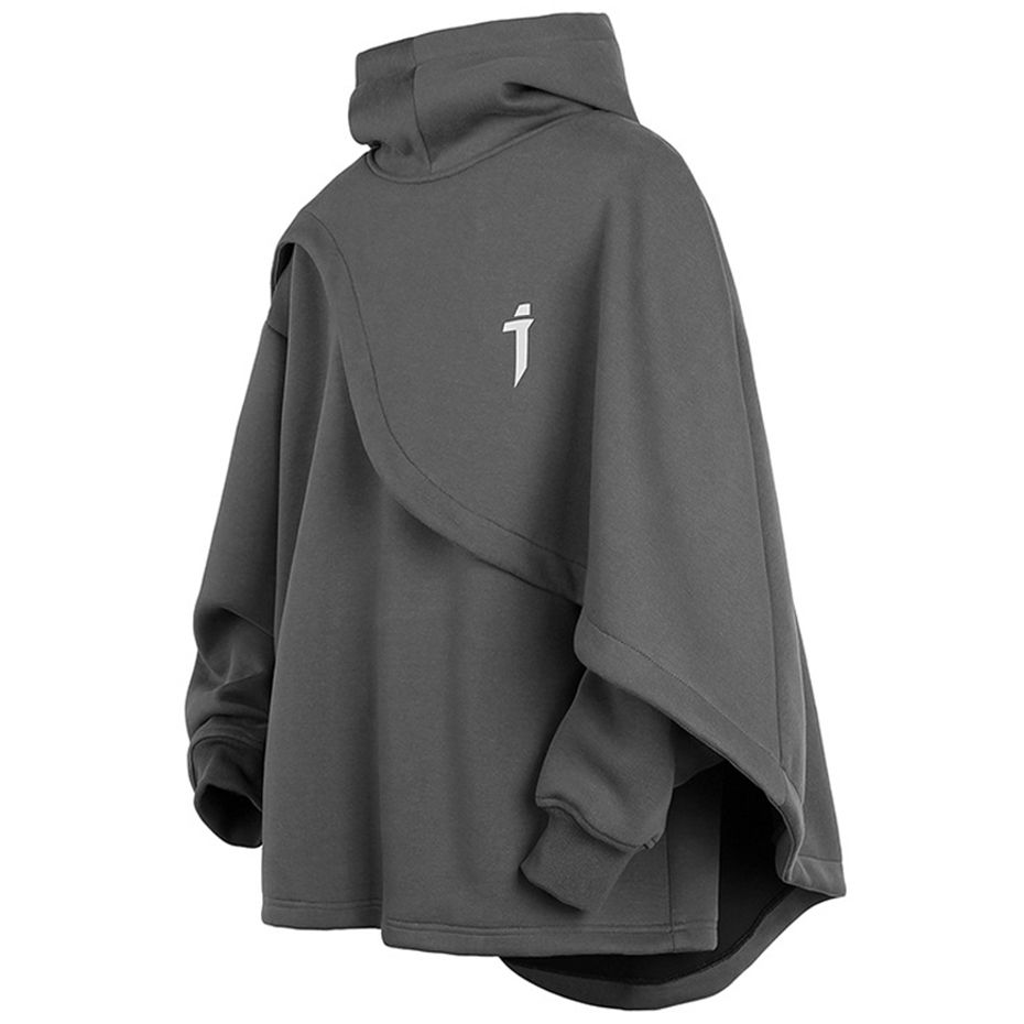 ARENS Fashion Cloak Felpe con cappuccio da uomo Techwear Streetwear Felpa con cappuccio Pullover Nero Grigio Darkwear Felpa oversize a collo alto unisex_voghion.com