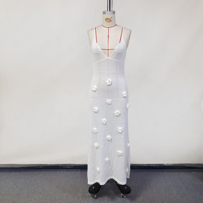 Dameskleding Nieuwe jarretellerok Sexy jurk Driedimensionale bloemen gebreide rugloze vetersluiting Heup gewikkelde lange rok_voghion.com