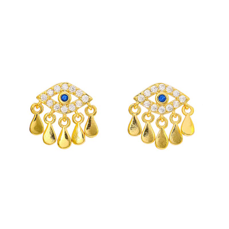 Orecchini a bottone con nappa e zircone intarsiato in rame personalizzati con occhio del diavolo Accessori da donna Orecchini di tendenza con ciondolo in oro_voghion.com