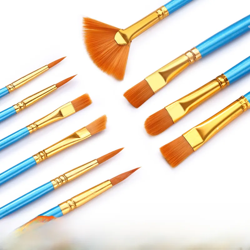 Rūpnīcas, vairumtirdzniecības 10 iepakojumu zilo stieņu neilona vilnas daudzfunkcionāls Gouxie guašas akvareļu eļļas gleznošanas pildspalvu komplekts_voghion.com