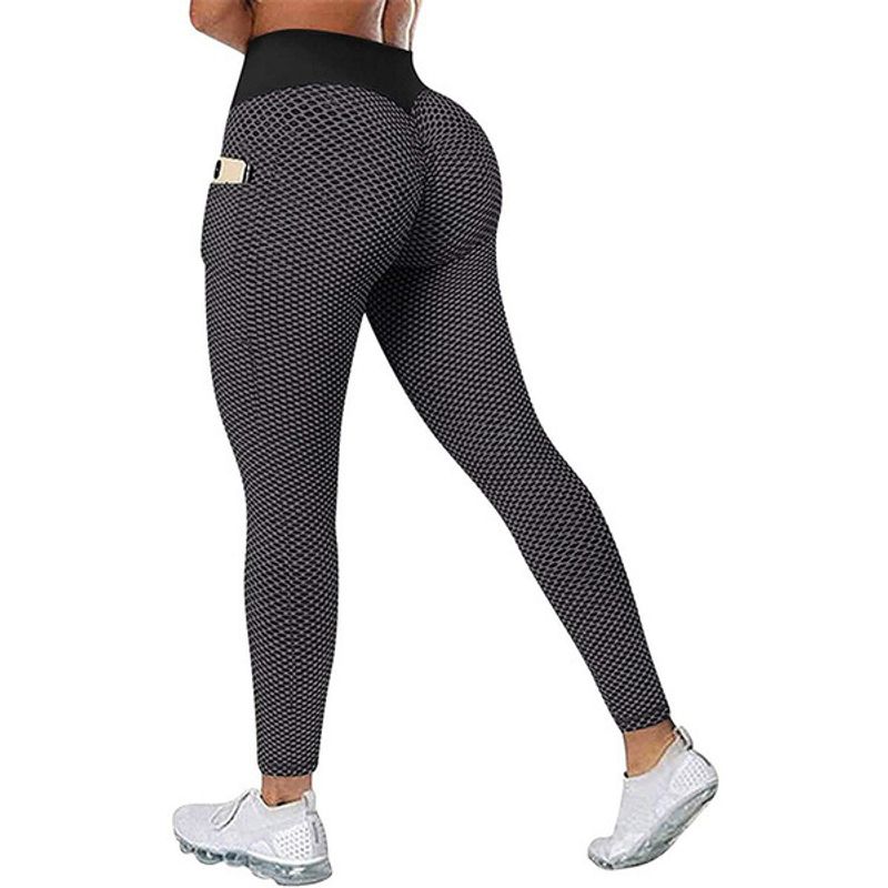   Yoga-Hüftlift-Leggings für Damen mit seitlicher Handytasche, große Wabenmuster-Vogelaugen-Leggings_voghion.com
