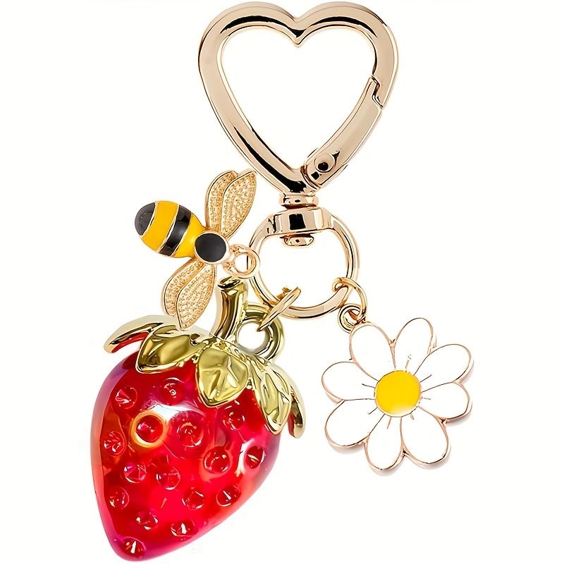 Süße Kirsche Erdbeere Tasche Zubehör Schlüsselanhänger Brieftasche Zubehör Damen Handtasche süße Blumen Auto Schlüsselanhänger_voghion.com