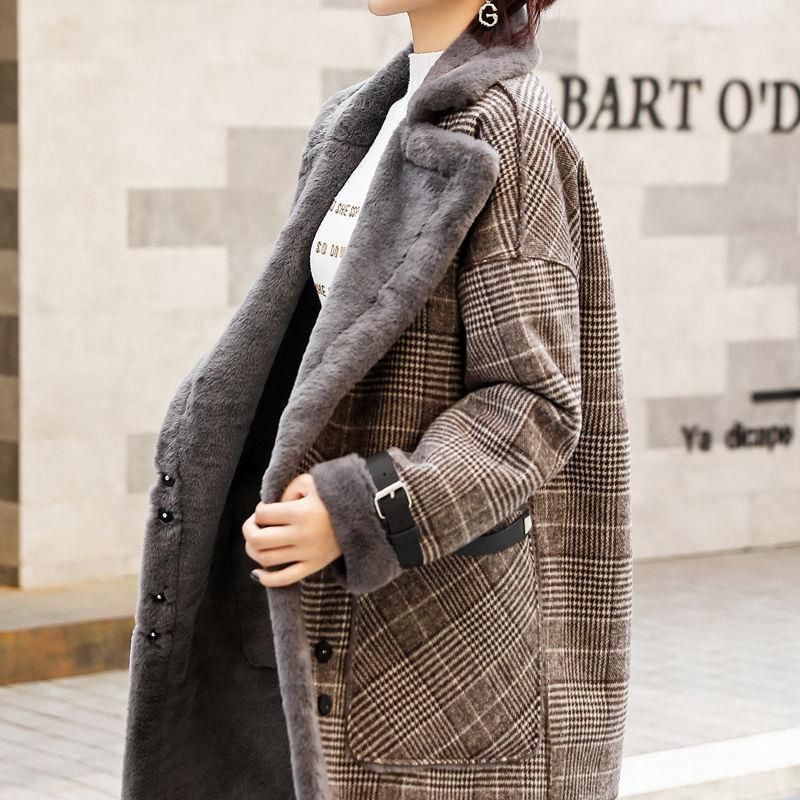 Plaid Faux Leder Pelz Parka Mantel Frauen 2021 Herbst Winter Neue Lamm Pelz Weiblichen Mantel Hinzufügen Veet Warm Zu Halten oberbekleidung_voghion.com