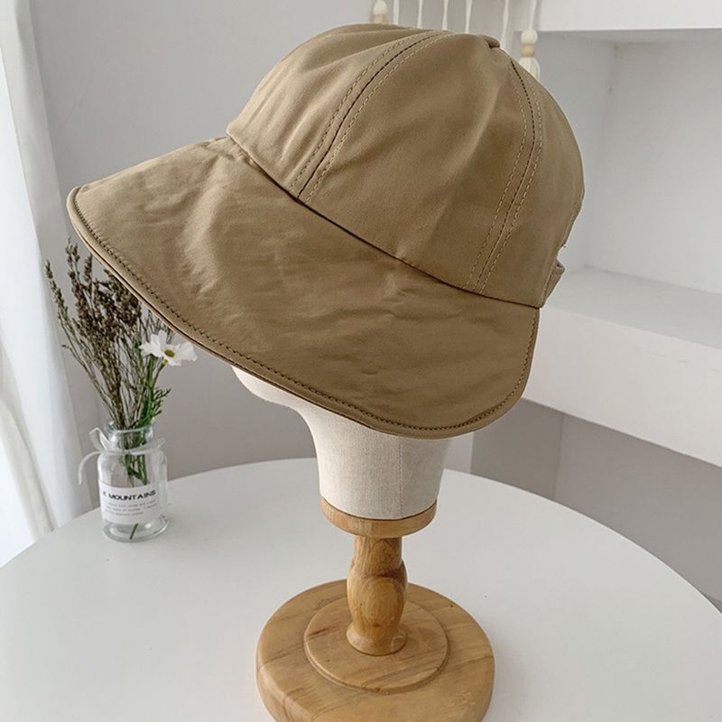 Pălărie de pescar pentru femei, de vară, din bumbac moale, cu protecție, cu găleată, pentru exterior, plajă, reglabilă, cu parasolar, culoare solidă_voghion.com