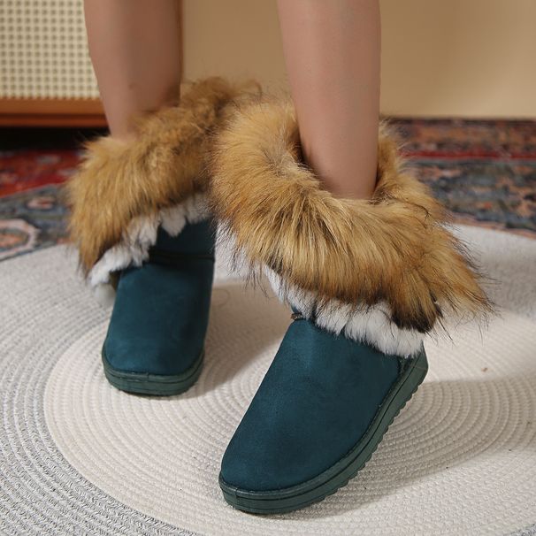 New Round Toe Flat Wool And Fleece Warm Cotton Boots_voghion.com