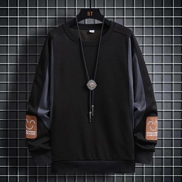 Übergroßes, lässiges Herren-Sweatshirt mit langen Ärmeln, Rundhalsausschnitt und Patchwork-Design für den Alltag im Frühling und Herbst_voghion.com