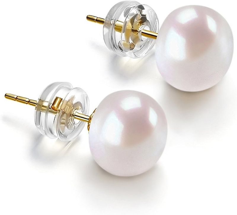Orecchini a bottone in oro 14 carati con perle coltivate d'acqua dolce bianche AAA+ selezionate a mano_voghion.com