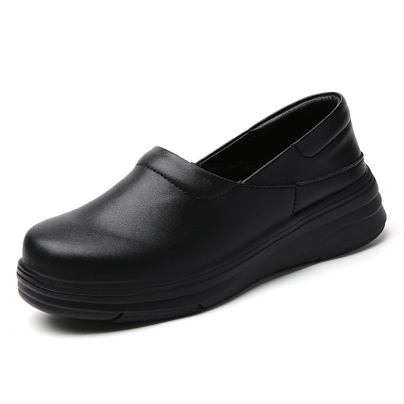 Nurse Shoes Leather Women's Soft-soled Non-slip Work Shoes Black Platform Shoes_voghion.com