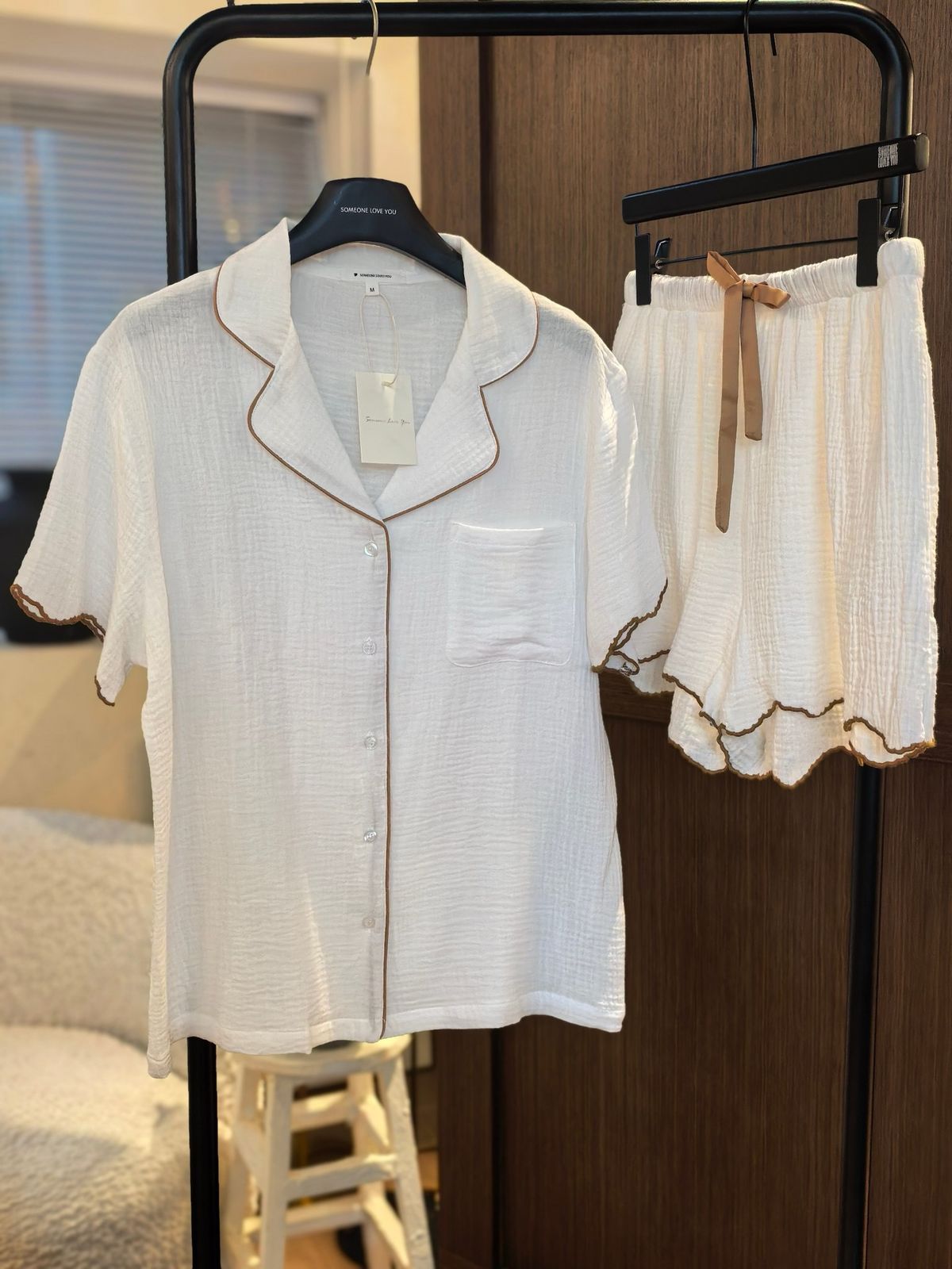 Women's Sleepwears New Style Organic Pure Cotton Double Layer Cotton Yarn Embroidery Lace Short Sleeved Pants Long Sleeved Pants Home Clothes Suit_voghion.com