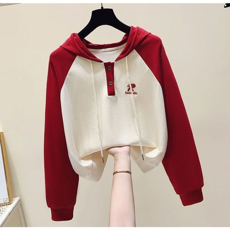 Ensemble deux pièces pour femme, petit modèle d'automne, avec capuche, sweat-shirt à manches longues et coutures contrastées, pantalon de sport décontracté tendance_voghion.com