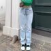 Dámské oblečení Nové dámské oblečení Světle modré úzké džíny s vysokým pasem a rovným pasem pro ženy_voghion.com