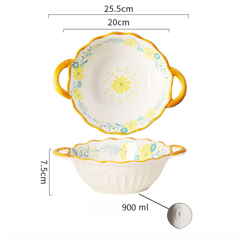 Tigela de macarrão instantâneo estilo fresco de cerâmica de alta aparência para sopa de orelha dupla, grande, 2025, utensílios de mesa_voghion.com