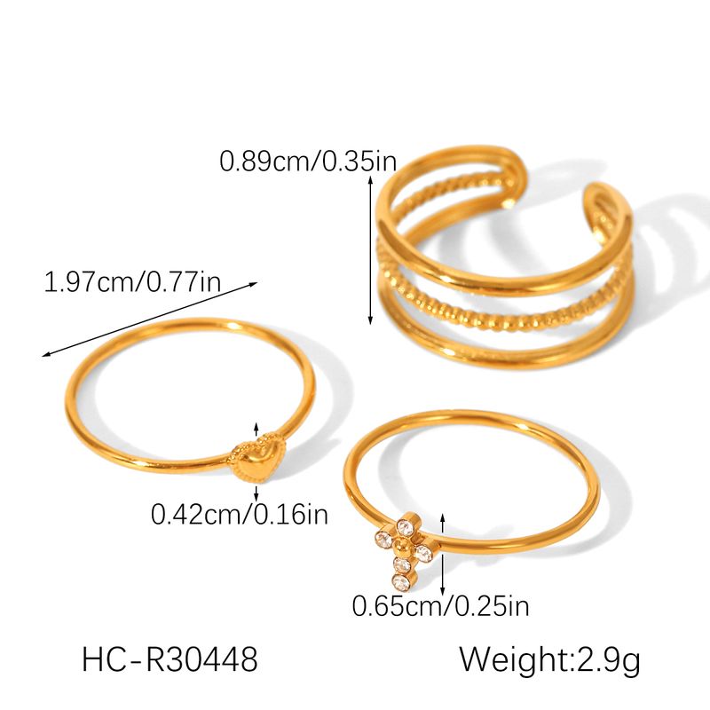 Set di 3 anelli aperti a forma di cuore e croce per donna, in acciaio inossidabile placcato oro, accessori di bigiotteria alla moda_voghion.com