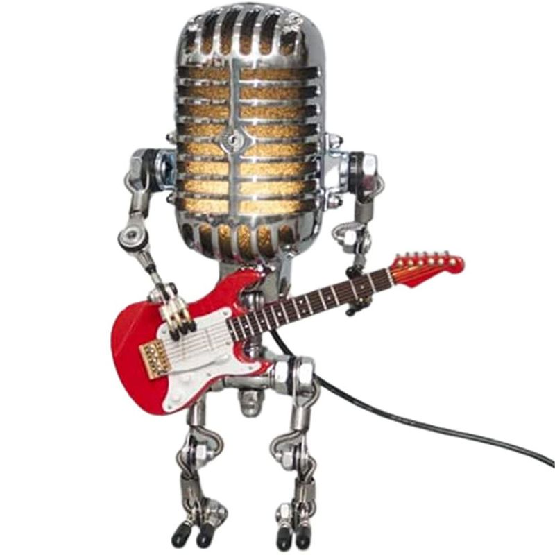 Microfon robot cântă chitară birou lampă LED lumini vintage miniaturi meșteșuguri iluminat birou acasă decorare_voghion.com