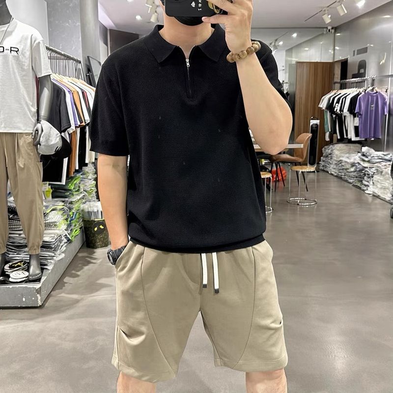 Men's Clothing Summer Lapel Polo Shirt Zipper Casual Half Sleeve Sports Fitness Solid Color Breathable Fashion Versatile Short Sleeved Top_voghion.com