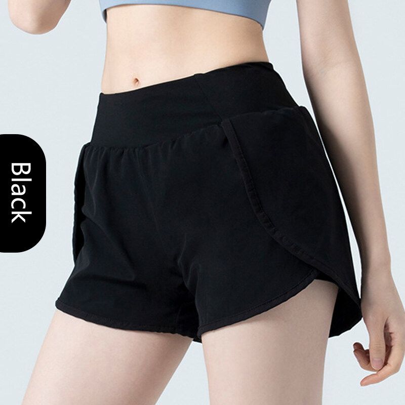 Treningsshorts med elastisk midje og 2 lag til dame, med lomme inni, for yoga, jogging, løping_voghion.com