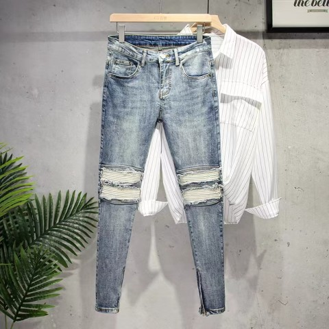 Men's Jeans Nine-point Pants Slim Double Zipper Stretch Casual Pants Long_voghion.com