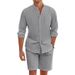 Herrenbekleidung Heißer Verkauf Herren Zweiteiler Baumwolle und Leinen Bequemes Button-Down-Hemd Langarm-Shorts Strickjacke Einfache lässige Strandkleidung_voghion.com