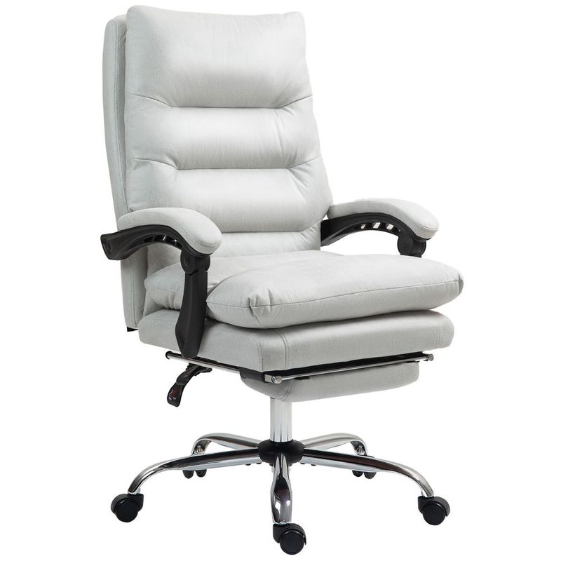 Vinsetto Microfibre Massage Office Chair, Heated Reclining Chair With Footrest, Double-tier Padding, Swivel Wheels, Light Gray_voghion.com