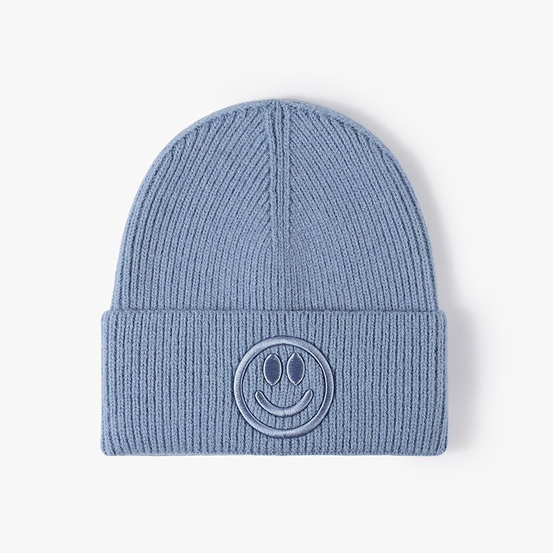 Vinter allsidig smilende ansikt 3D-broderi Baotou fasjonabel strikket lue utendørs minimalistisk herre- og dameullluer_voghion.com
