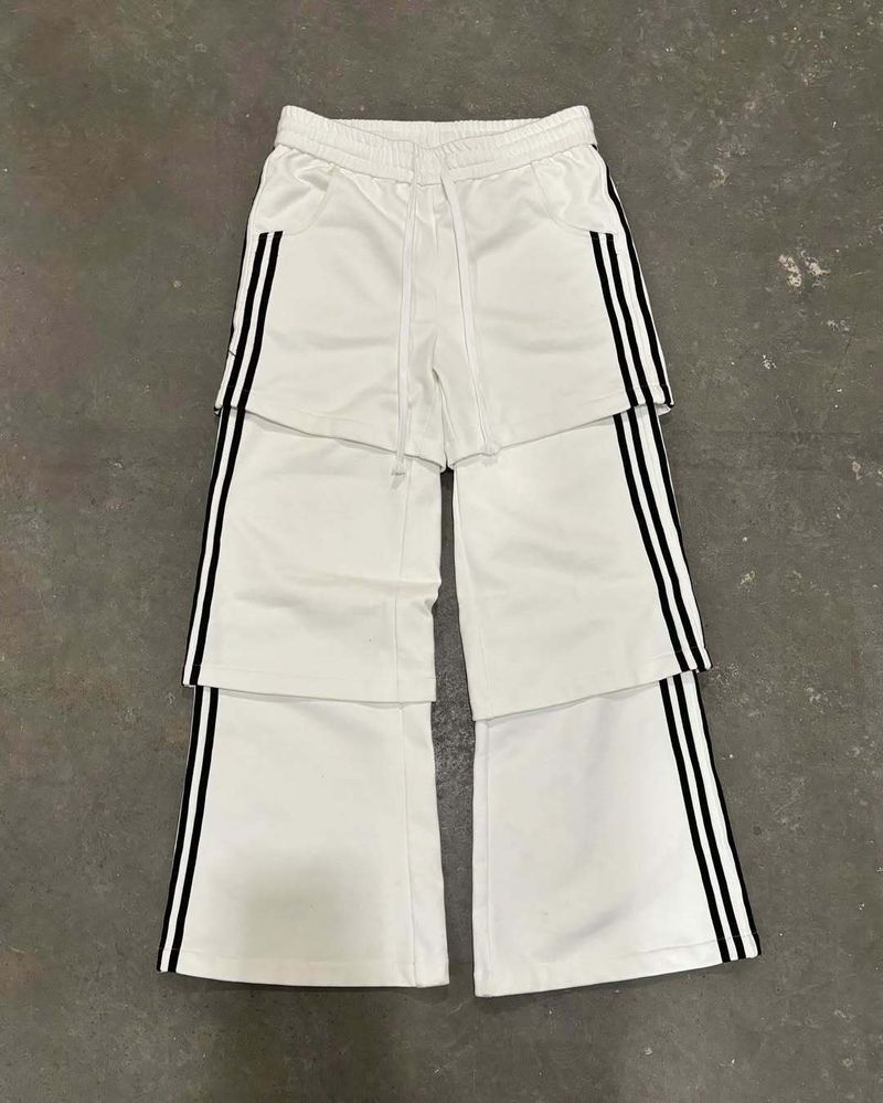 Pantaloni larghi e larghi con cuciture a contrasto, modello a tre barre, modello a righe, modello primaverile ed estivo, di tendenza transfrontaliera_voghion.com