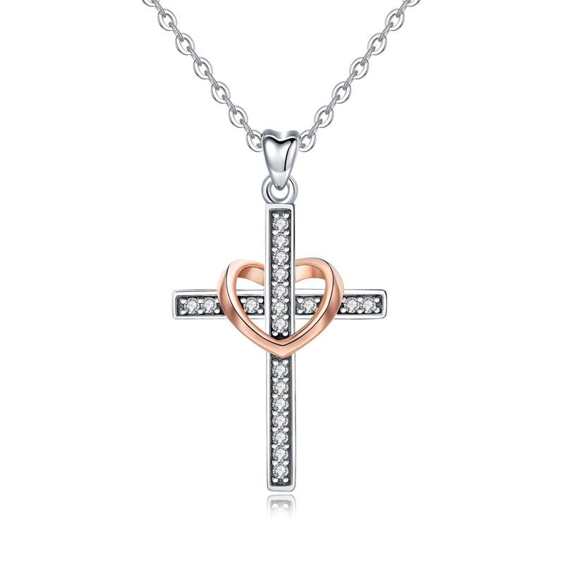 Collana con ciondolo a croce in argento sterling S925 da donna con zircone, design elegante e unico, catena a strati per un look alla moda._voghion.com