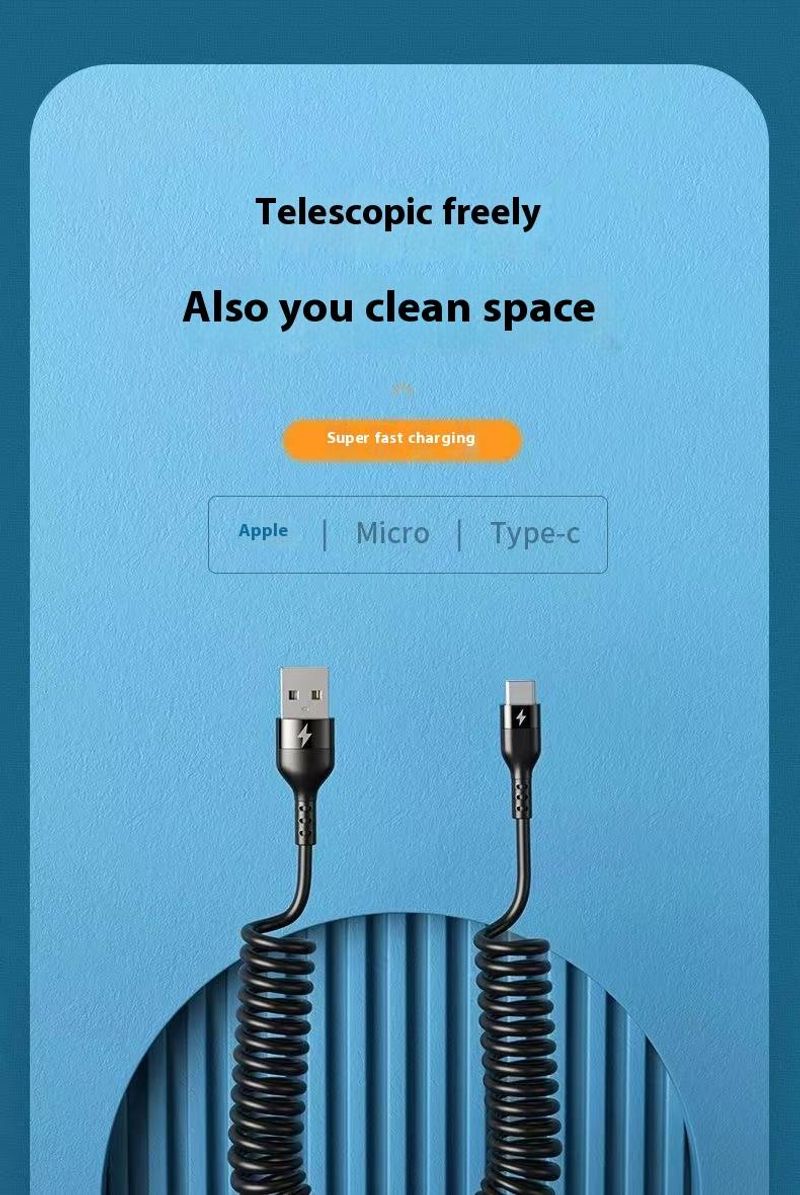 1M Spring USB-kabel til iPhone 2.4A Udtrækkeligt USB-hurtigoplader datakabel til iPhone 14 13 12 11Pro Max Char_voghion.com