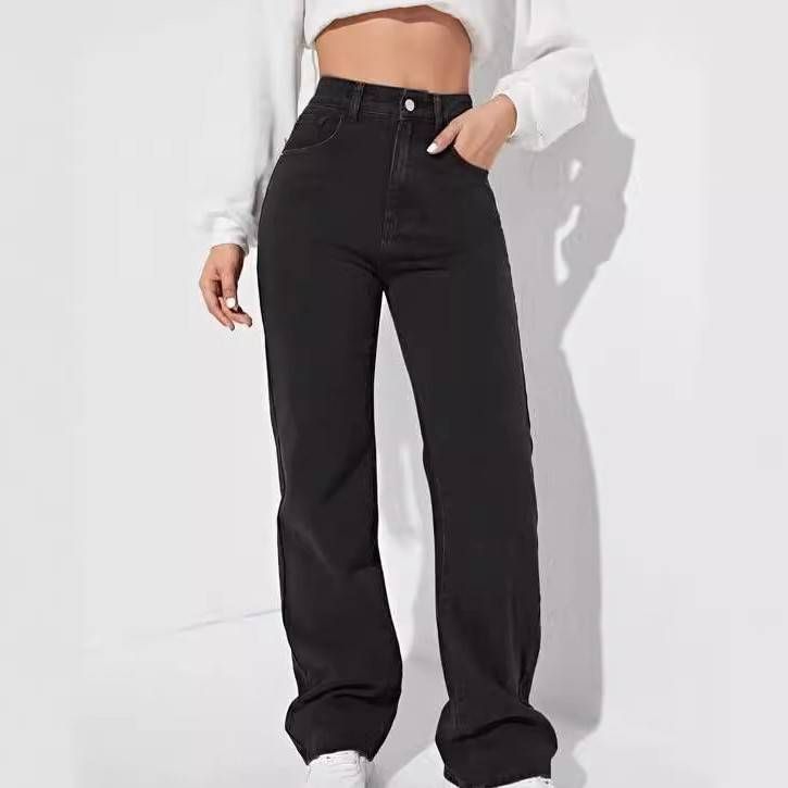 Women's Clothing Black Jeans For Women New Hot Selling Casual Street Straight Trousers High Waist Washed Jeans_voghion.com