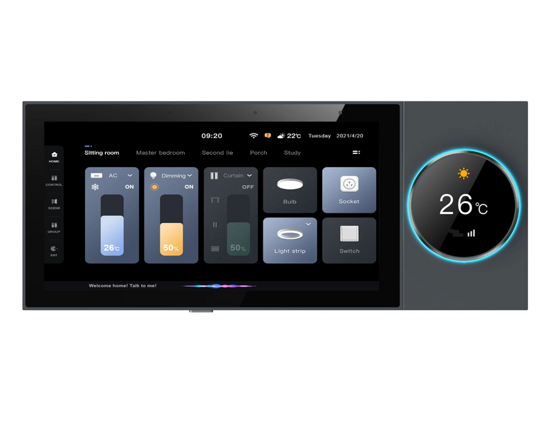 Pantalla de control central Tuya de 6 pulgadas con perilla, música de fondo, interruptor inteligente por voz, panel de control Zigbee Gateway_voghion.com
