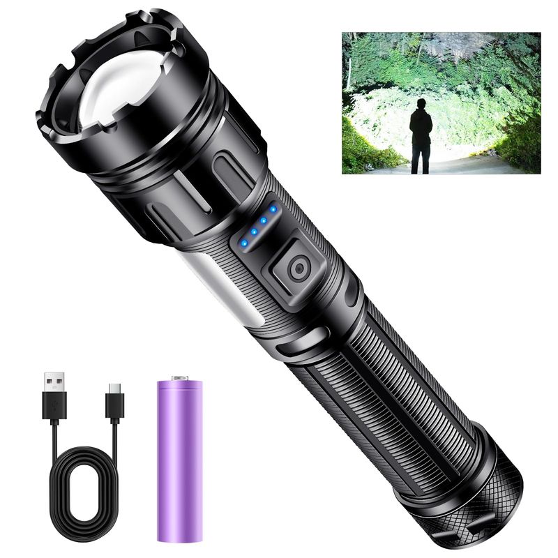 LED-Taschenlampe, superhelle Taschenlampe, wiederaufladbar, hohe Lumen, 5 Modi, zoombar, wasserdicht, geeignet für Camping, Kinder, Erwachsene, Outdoor, Wandern, Notfall_voghion.com