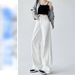 Damenbekleidung Weiße Jeans mit weitem Bein, hohe Taille, fließende Hose mit geradem Bein für Komfort und Stil im Herbst mit Volltonfarbe_voghion.com