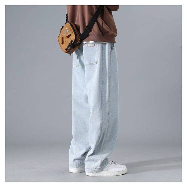 Vintage Washed Men's Jeans High Street Straight Leg Loose Fit Wide Trousers For Casual Wear_voghion.com