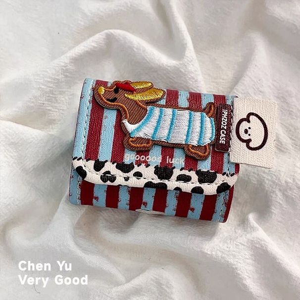 Ins Striped Embroidery Puppy Is Suitable For AirPods 4th Generation Earphone Cases, Pro2 By Apple, Wireless Bluetooth Earphone Covers 3rd Generation._voghion.com