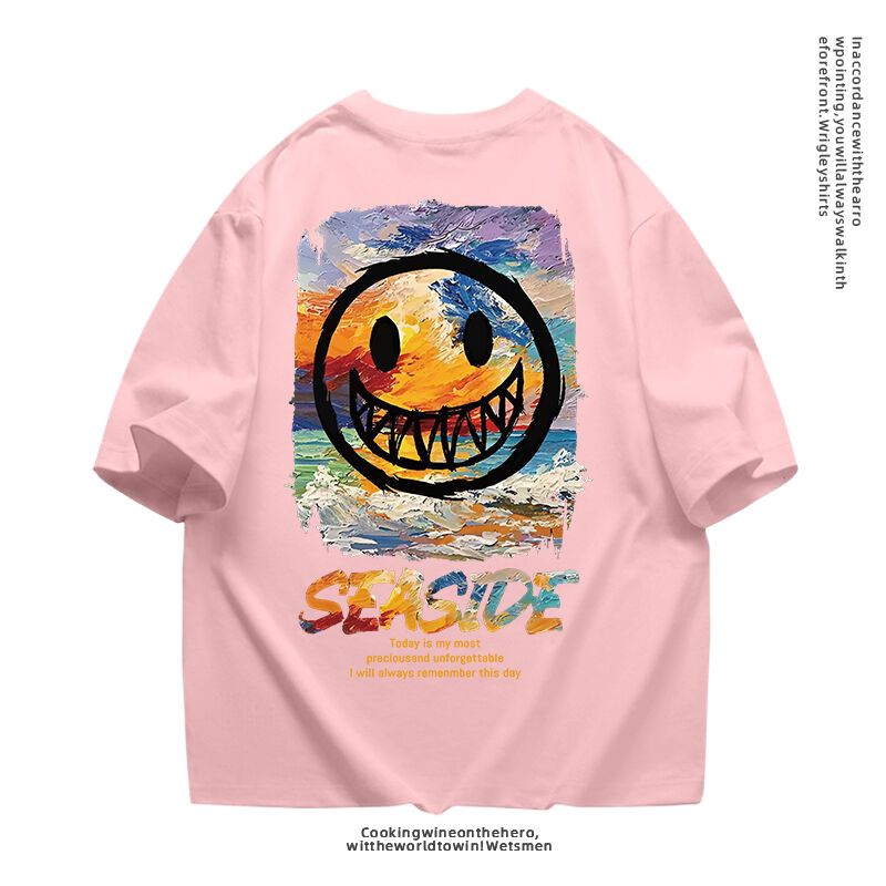 China-Chic Short Sleeved T-shirt With Grimace And Devil, Men's Fashion Brand, 260g, Summer Cotton, Loose Fitting Clothes_voghion.com