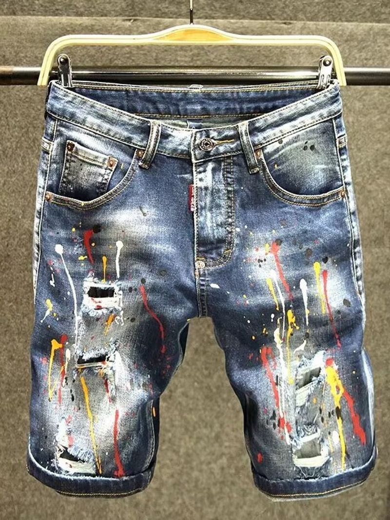Men's Clothing Denim Shorts Men's Trendy Brand Loose Straight Elastic Shorts Men's Summer Thin Mid Length Pants_voghion.com