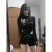 Audday 2024 Autumn New Women's Set Hot Girl Short Slim Fit Long Sleeve Design Top High Waist Slimming Drawstring Shorts_voghion.com