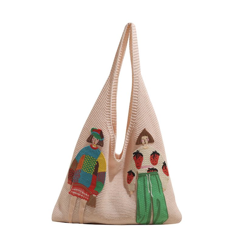 Borsa a tracolla in maglia lavorata a maglia, grande capacità, per le donne, estate 2025, design di nicchia_voghion.com